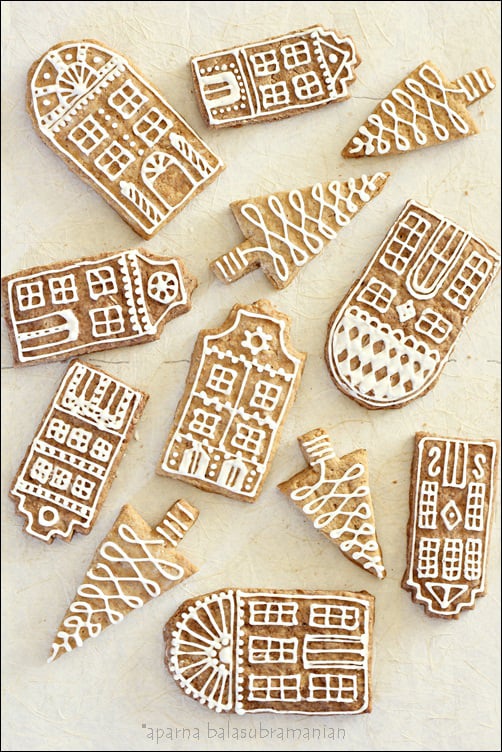 decorated gingerbread row houses